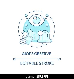 2D thin linear blue AI ops observe icon Stock Vector