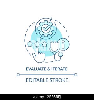 2D thin line blue icon evaluate and iterate concept Stock Vector