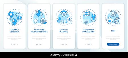 Walkthrough AI ops with blue line icons concept Stock Vector