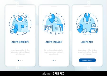 Walkthrough AI ops with blue linear icons concept Stock Vector