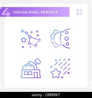 Astronomy science pixel perfect gradient linear vector icons set Stock Vector