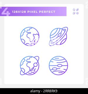 Planets pixel perfect gradient linear vector icons set Stock Vector