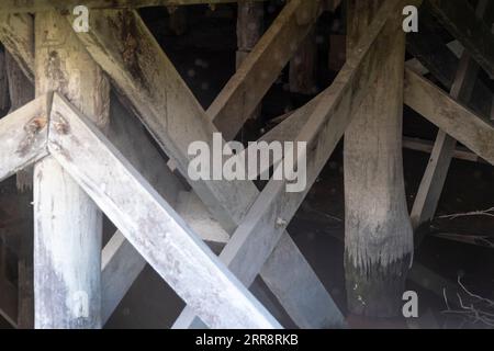 Foundations of riverside warehouse, Foxton, Manawatu, North Island, New Zealand Stock Photo