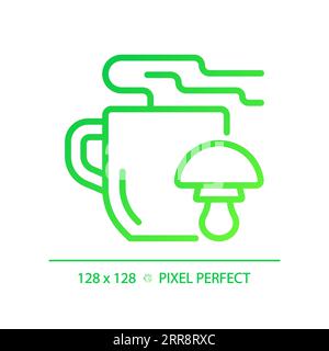 2D thin linear green gradient mushroom tea icon Stock Vector