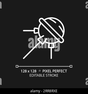 Sputnik pixel perfect white linear icon for dark theme Stock Vector