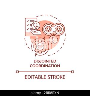 2D thin line red icon disjointed coordination concept Stock Vector