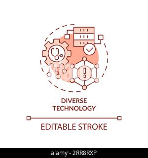 2D thin line red icon diverse technology concept Stock Vector