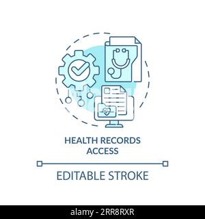 2D thin line blue icon health records access concept Stock Vector