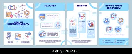 Blue brochure with HIR thin line icons Stock Vector