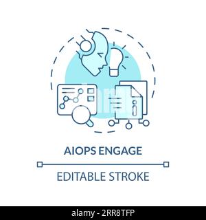 2D thin linear blue AI ops engage icon Stock Vector