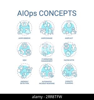 Editable blue line icon set for AI ops Stock Vector