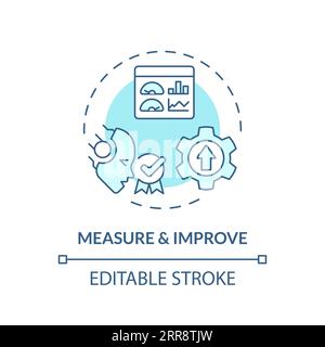 2D thin linear blue measure and improve icon Stock Vector