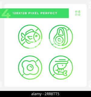 2D pixel perfect allergen free gradient icons set Stock Vector