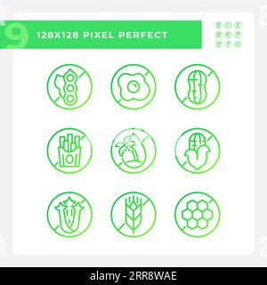 Pixel perfect gradient allergen free icons collection Stock Vector