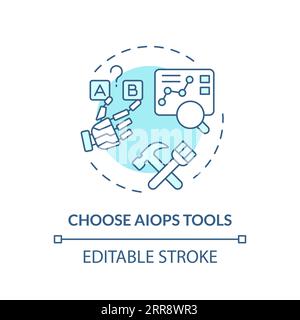 2D thin linear blue choose AI ops tools icon Stock Vector