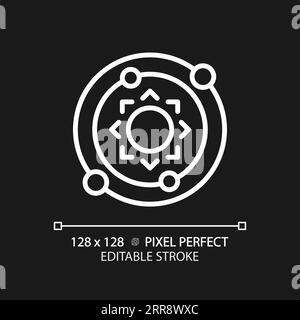 Solar system pixel perfect white linear icon for dark theme Stock Vector