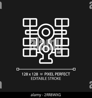 Space station pixel perfect white linear icon for dark theme Stock Vector
