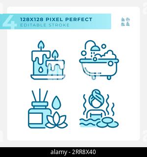 Editable pixel perfect meditation line icons set Stock Vector