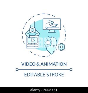 2D customizable video and animation line icon concept Stock Vector