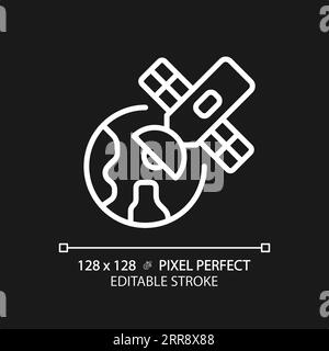 Satellite pixel perfect white linear icon for dark theme Stock Vector