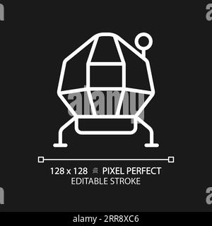 Lunar module pixel perfect white linear icon for dark theme Stock Vector