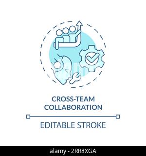 2D thin linear blue cross-team collaboration icon Stock Vector