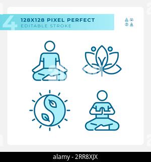Pixel perfect blue meditation icons set Stock Vector