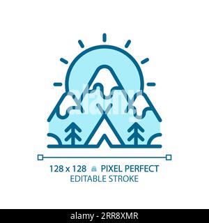 2D customizable camping and mountain linear icon Stock Vector
