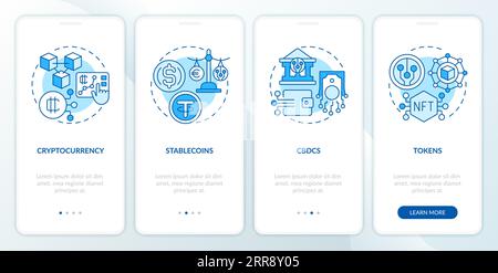 Walkthrough digital currency with line icons concept Stock Vector