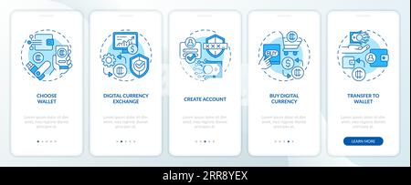 Walkthrough digital currency with line icons concept Stock Vector