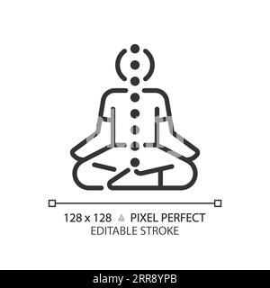 2D customizable meditating black linear icon Stock Vector