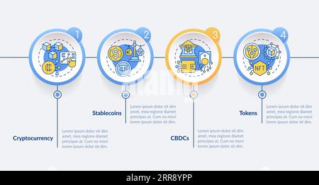 Multicolor digital currency layout with linear icons Stock Vector