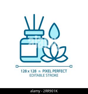 2D customizable incense sticks and lotus linear icon Stock Vector