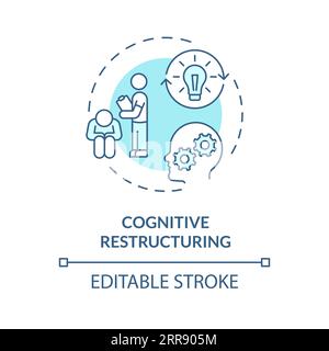 2D cognitive restructuring blue line icon concept Stock Vector