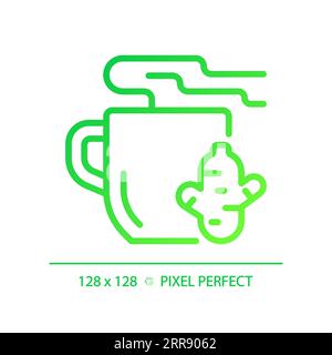 2D thin linear green gradient ginger tea icon Stock Vector