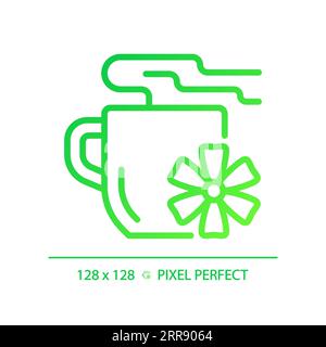 2D thin linear green gradient flower tea icon Stock Vector