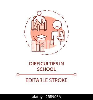 2D difficulties in school red line icon concept Stock Vector