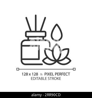 2D customizable incense sticks and lotus black linear icon Stock Vector