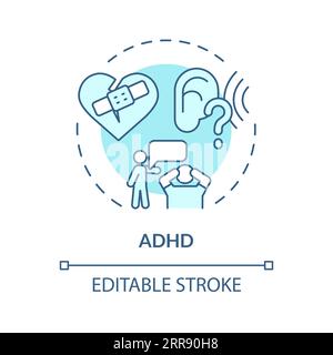 2D ADHD blue line icon concept Stock Vector
