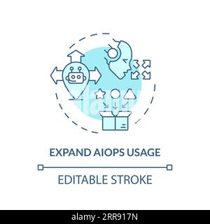 2D thin linear blue expand AI ops usage icon Stock Vector