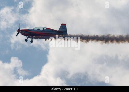 210523 -- MOSCOW, May 23, 2021 -- An aircraft performs during the aviation festival SKY: theory and practice in Moscow, Russia, May 22, 2021. The festival is held annually in Moscow featuring performances by aerobatics teams, vintage airplanes, helicopters and a competition of homemade aircraft. Photo by /Xinhua RUSSIA-MOSCOW-AVIATION FESTIVAL AlexanderxZemlianichenkoxJr PUBLICATIONxNOTxINxCHN Stock Photo