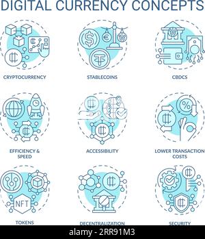 Blue icons for digital currency concepts Stock Vector