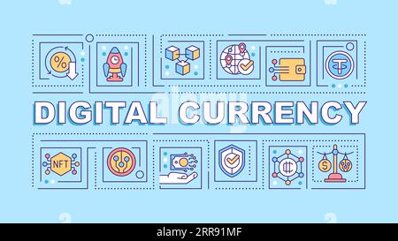 Digital currency text with linear icons Stock Vector