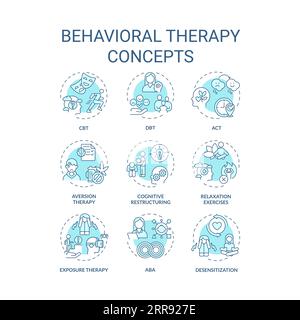 Blue icons representing behavioral therapy concepts Stock Vector
