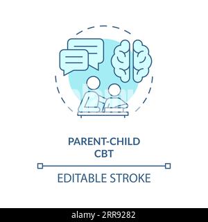 2D parent child CBT blue line icon concept Stock Vector