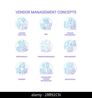 Gradient line icons representing vendor management concepts Stock Vector