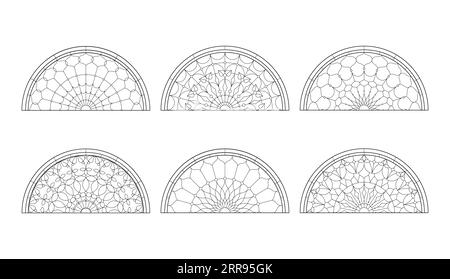 Glass church windows. Catholic black and white semicircles. Stock Vector