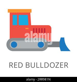 Red bulldozer with excavation bucket isolated on white Stock Vector