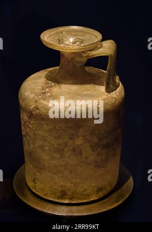 Large Jug with a cylindrical body and ribbed strap handle Roman period 2nd century AD Athens, Museum, Greek, Greece. Museum of Cycladic Art Stock Photo