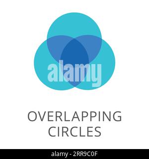 Three blue circles overlapping flat vector icon Stock Vector